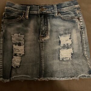 Stylish Blue Distressed Denim Skirt